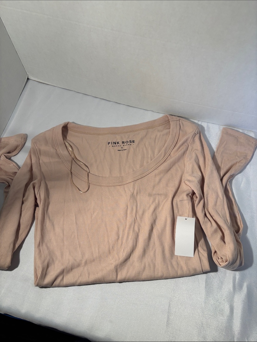 Pink Rose Women's Ribbed Long Sleeve Top - Blush Pink